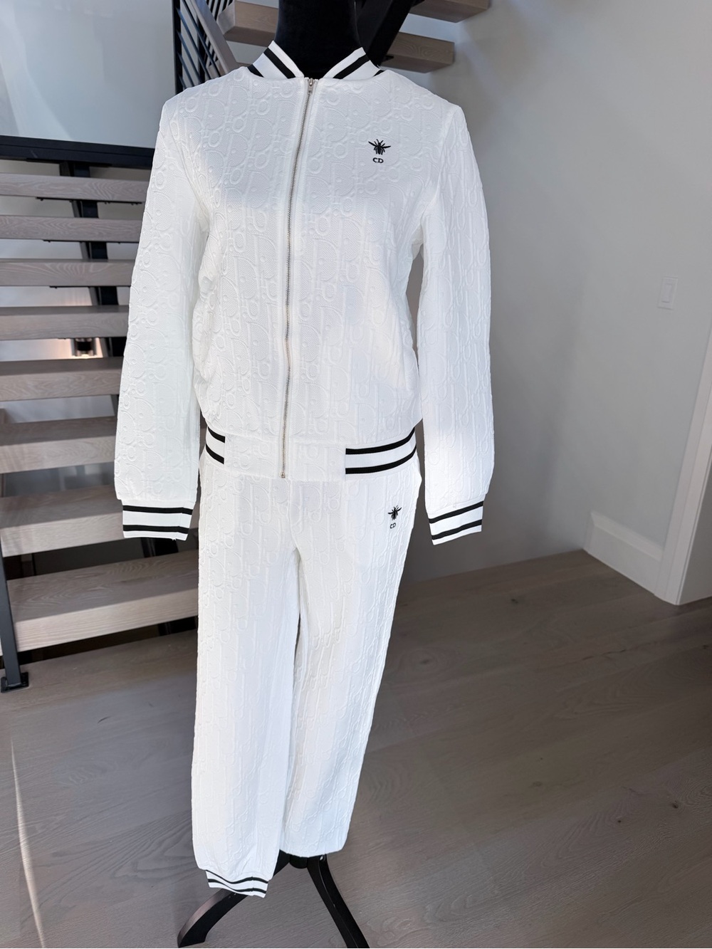 White Embossed Bomber Jacket & Pant Set size S